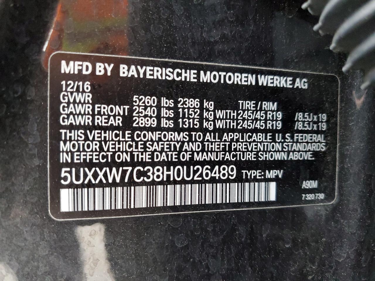 2017 BMW X4 xDrivem40I VIN: 5UXXW7C38H0U26489 Lot: 63006775