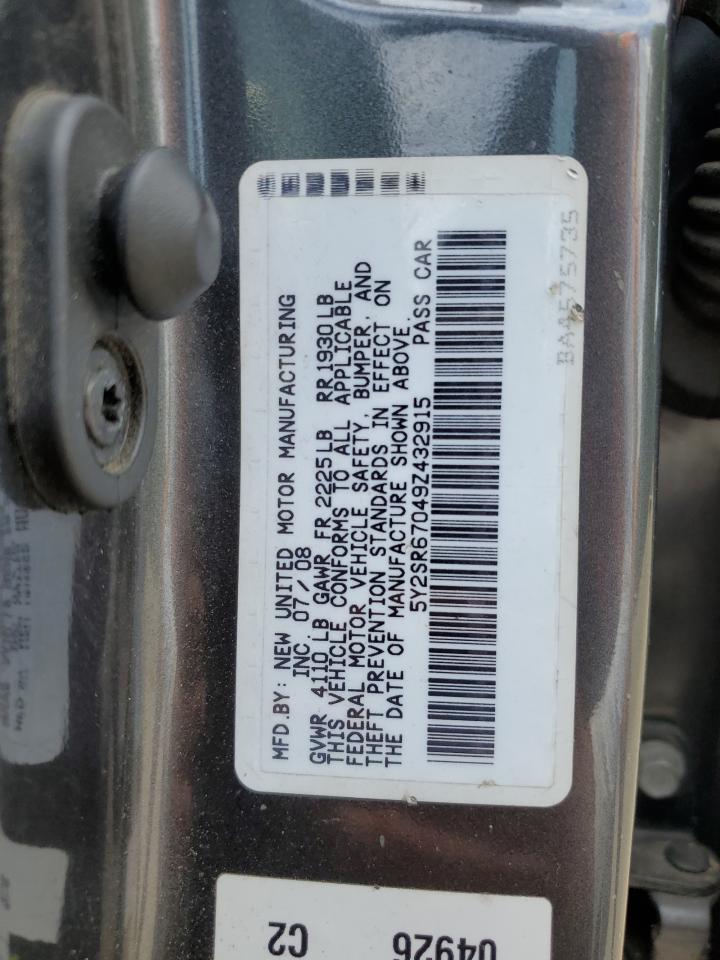 2009 Pontiac Vibe Gt VIN: 5Y2SR67049Z432915 Lot: 63143555