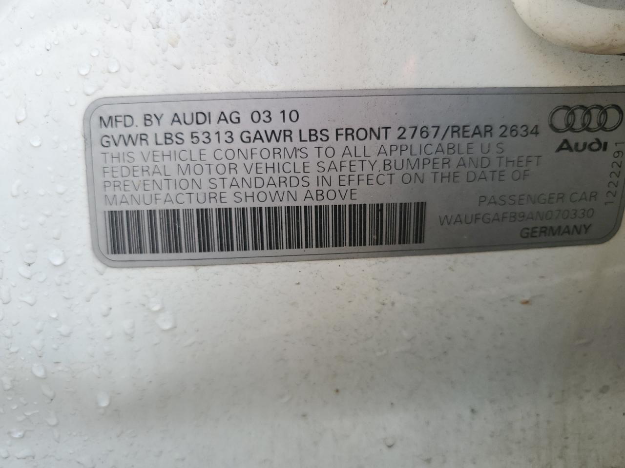 2010 Audi A6 Premium Plus VIN: WAUFGAFB9AN070330 Lot: 59897465