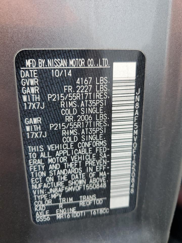 2015 Nissan Juke S VIN: JN8AF5MV0FT550848 Lot: 61955895
