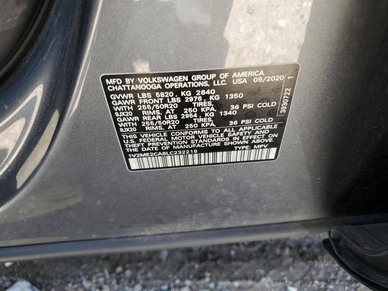 2020 Volkswagen Atlas Cross Sport Sel VIN: 1V2ME2CA8LC232219 Lot: 62265885