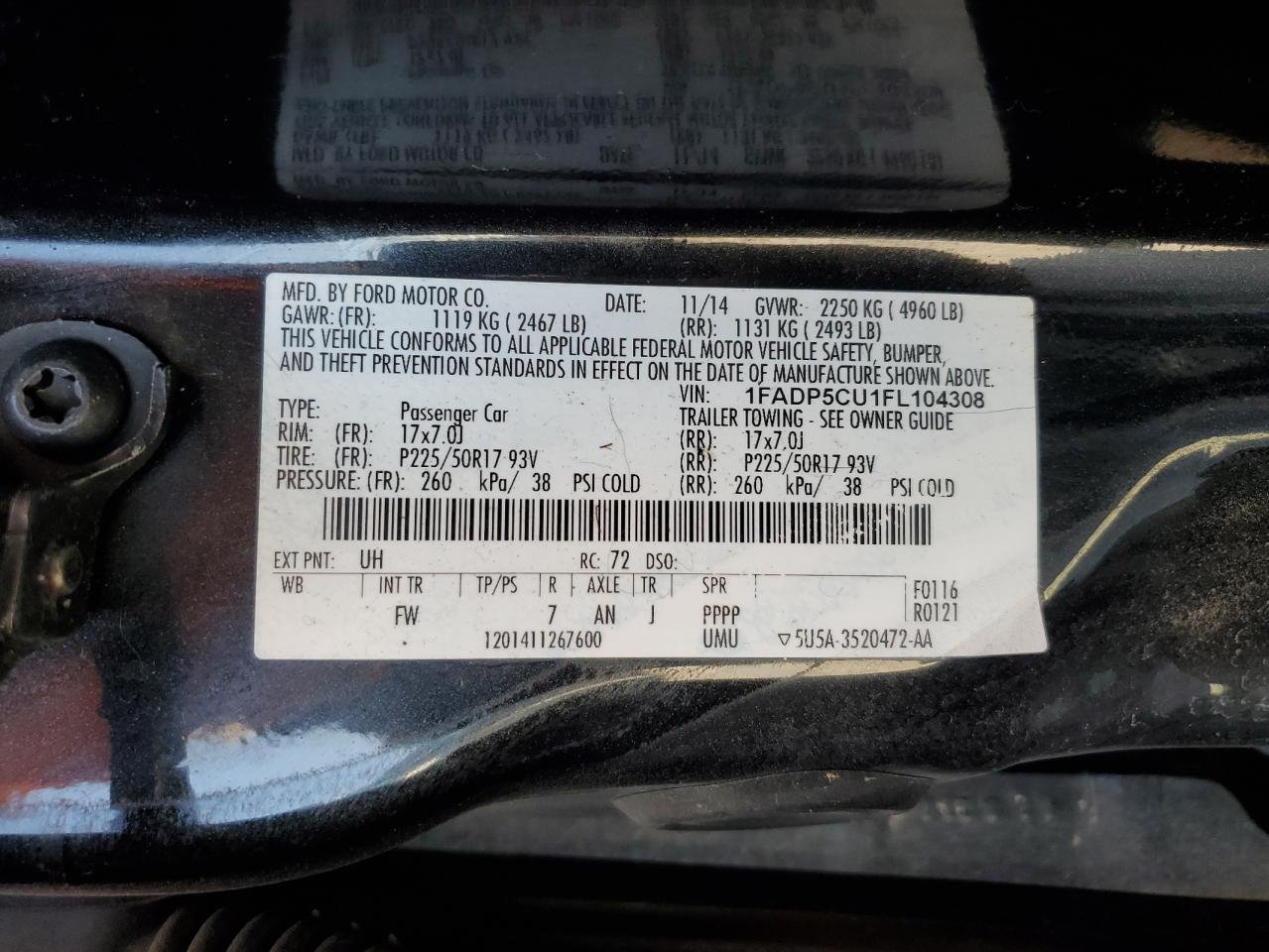 2015 Ford C-Max Premium Sel VIN: 1FADP5CU1FL104308 Lot: 61870535
