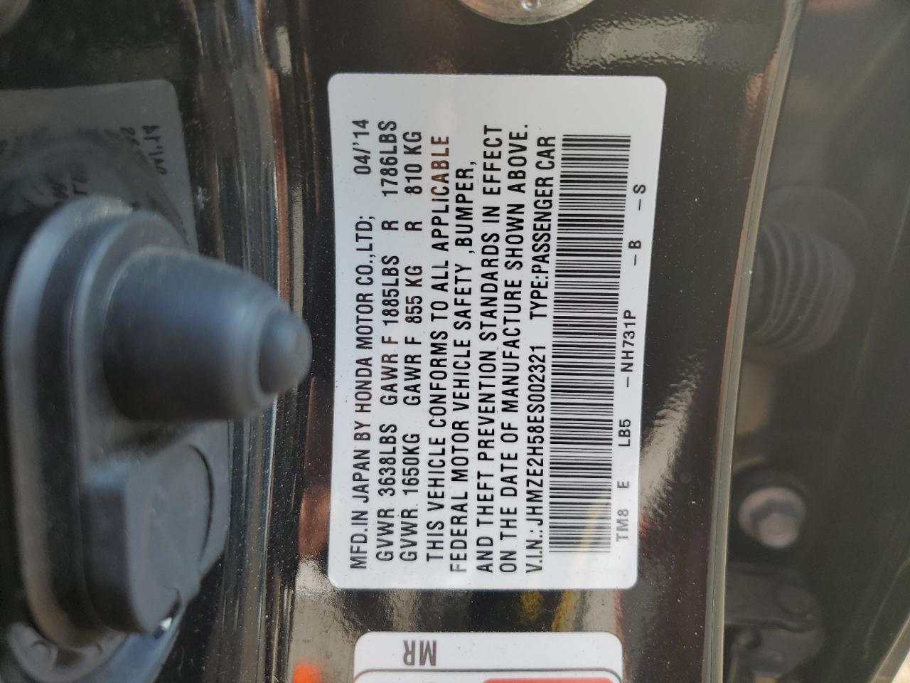 2014 Honda Insight Lx VIN: JHMZE2H58ES002321 Lot: 60122345