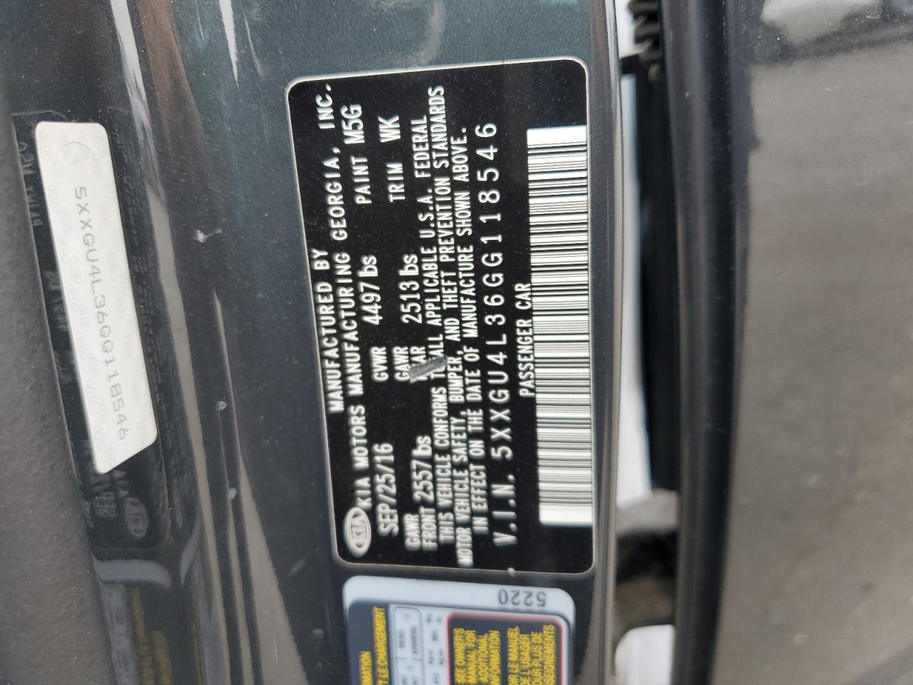 2016 Kia Optima Ex VIN: 5XXGU4L36GG118546 Lot: 62950745