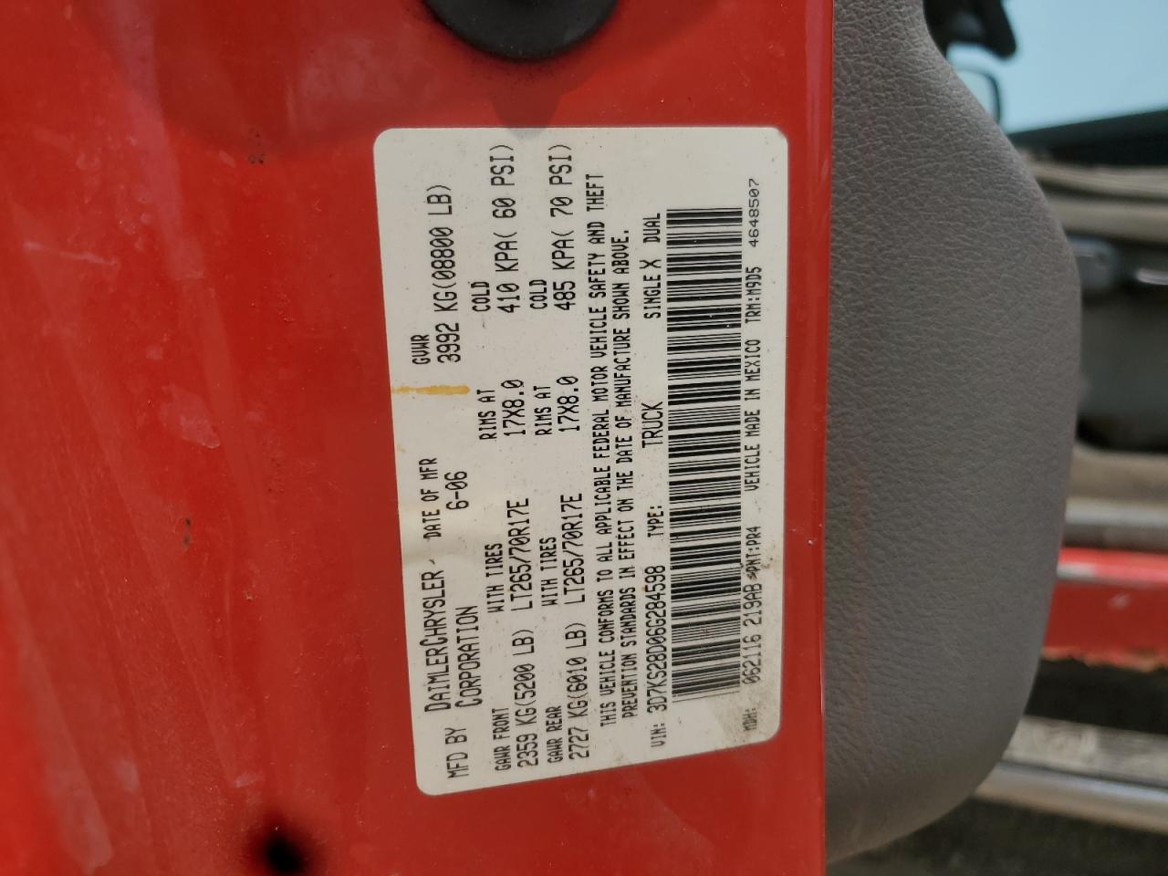 2006 Dodge Ram 2500 St VIN: 3D7KS28D06G284598 Lot: 60104745