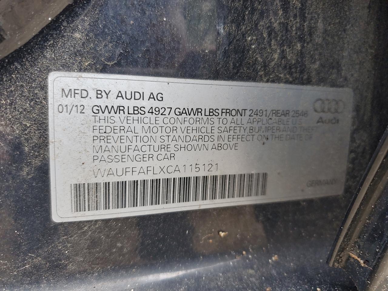 2012 Audi A4 Premium Plus VIN: WAUFFAFLXCA115121 Lot: 60394475