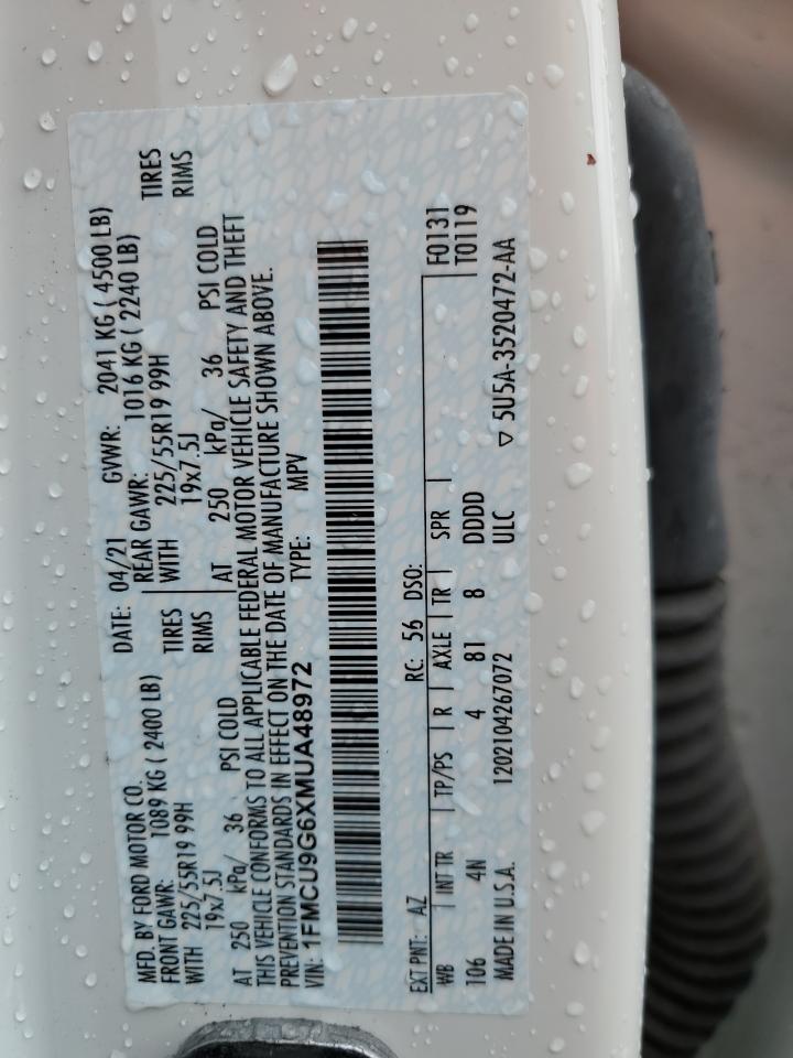 2021 Ford Escape Se VIN: 1FMCU9G6XMUA48972 Lot: 62692675