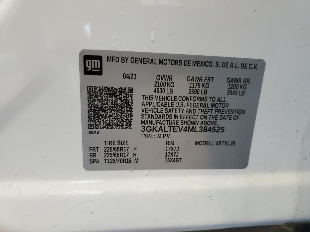2021 GMC Terrain Sle VIN: 3GKALTEV4ML384525 Lot: 59470685