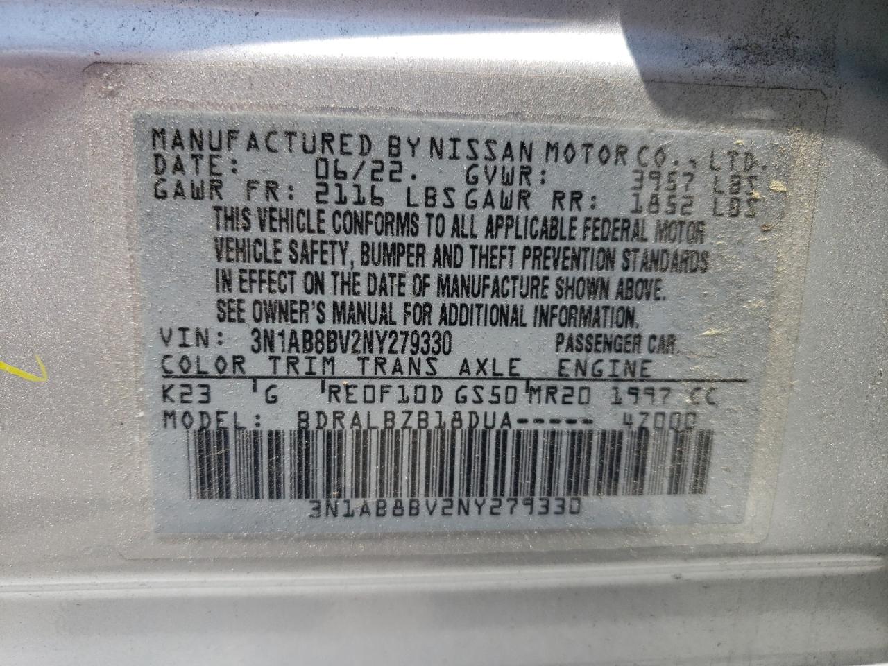 2022 Nissan Sentra S VIN: 3N1AB8BV2NY279330 Lot: 62318265