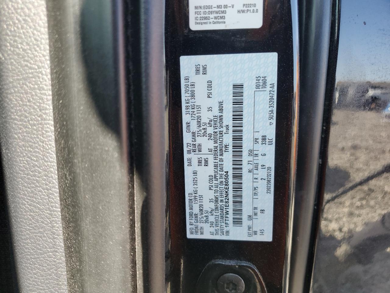 2022 Ford F150 Supercrew VIN: 1FTFW1E82NKE80504 Lot: 61214635