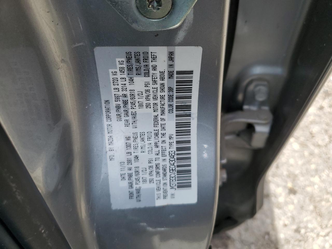 2014 Mazda Cx-9 Touring VIN: JM3TB3CV9E0430463 Lot: 62595685