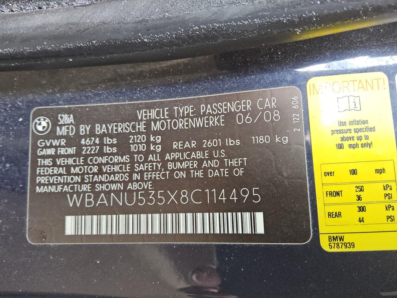 wbanu535x8c114495 WBANU535X8C114495 2008 BMW 528 I