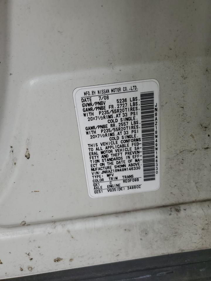 2009 Nissan Murano S VIN: JN8AZ18W49W146330 Lot: 62202955