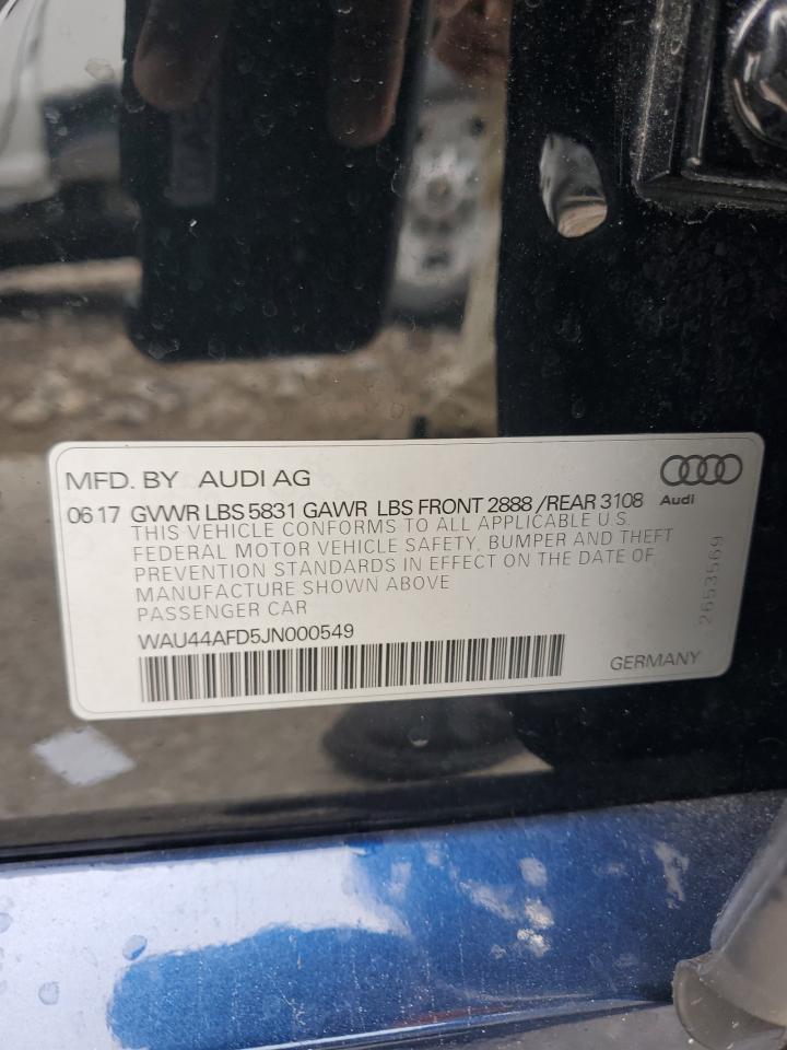 2018 Audi A8 L Quattro VIN: WAU44AFD5JN000549 Lot: 61364755