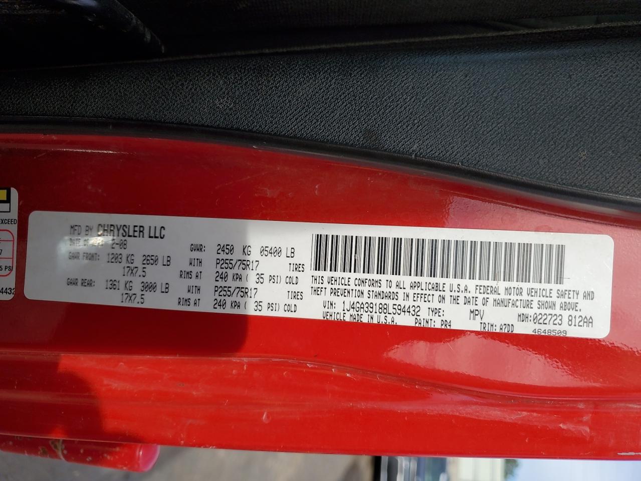 JEEP WRANGLER 2008 VIN 1J4GA39188L594432 фото 13
