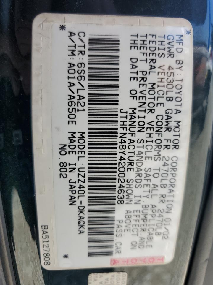 2002 Lexus Sc 430 VIN: JTHFN48Y420024638 Lot: 59213305
