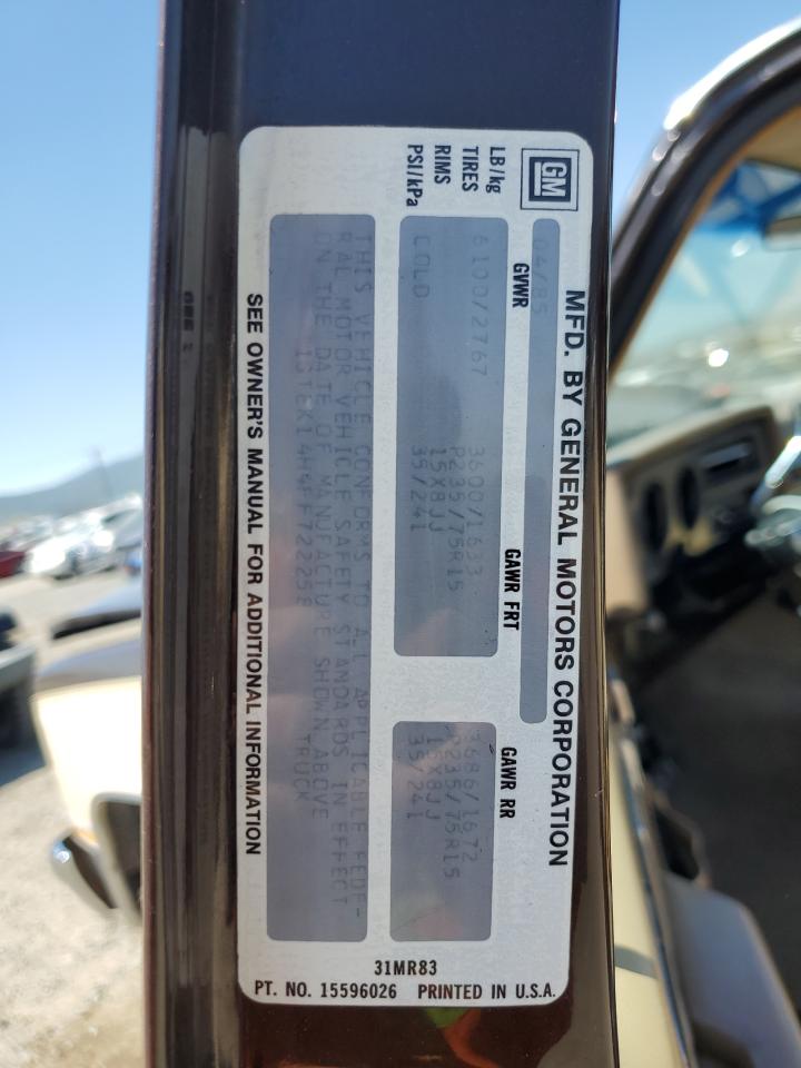 1985 GMC K1500 VIN: 1GTEK14H4FF722258 Lot: 59818405