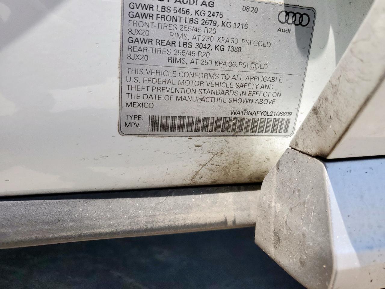 2020 Audi Q5 Premium Plus VIN: WA1BNAFY0L2106609 Lot: 61049815