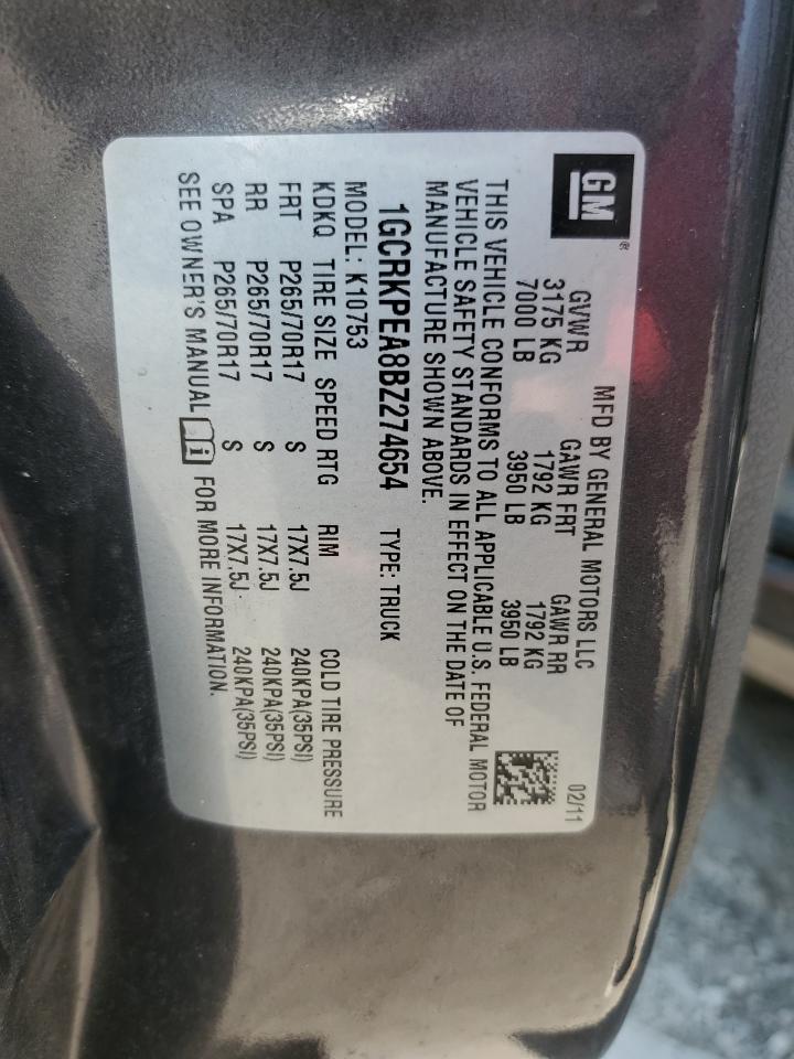 2011 Chevrolet Silverado K1500 VIN: 1GCRKPEA8BZ274654 Lot: 59116475