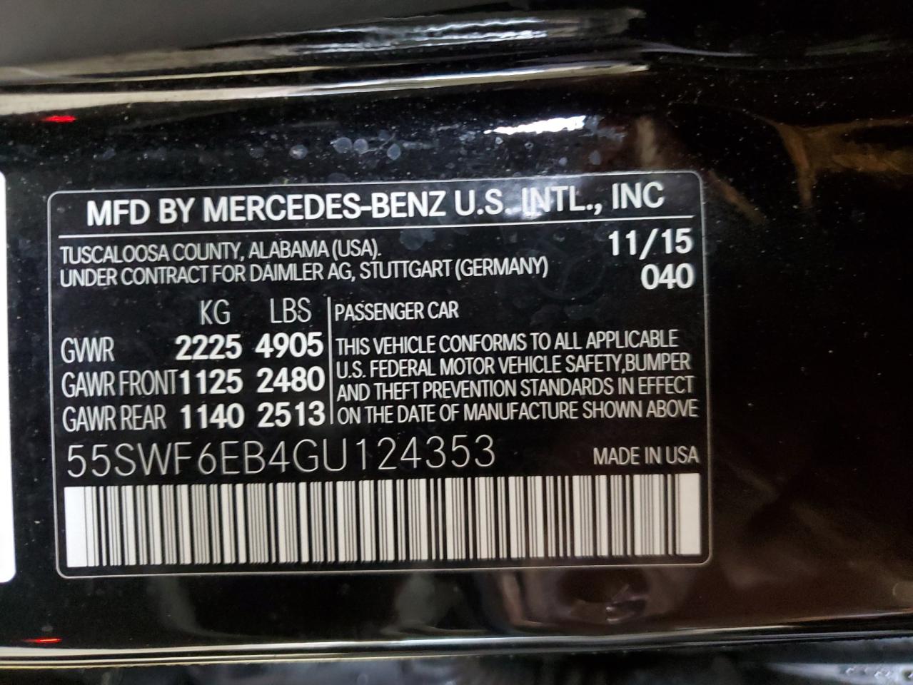 2016 Mercedes-Benz C 450 4Matic Amg VIN: 55SWF6EB4GU124353 Lot: 61835685