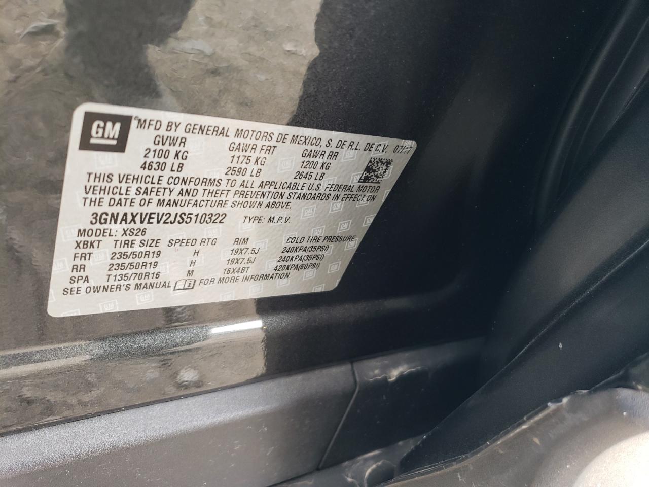 2018 Chevrolet Equinox Premier VIN: 3GNAXVEV2JS510322 Lot: 61808845