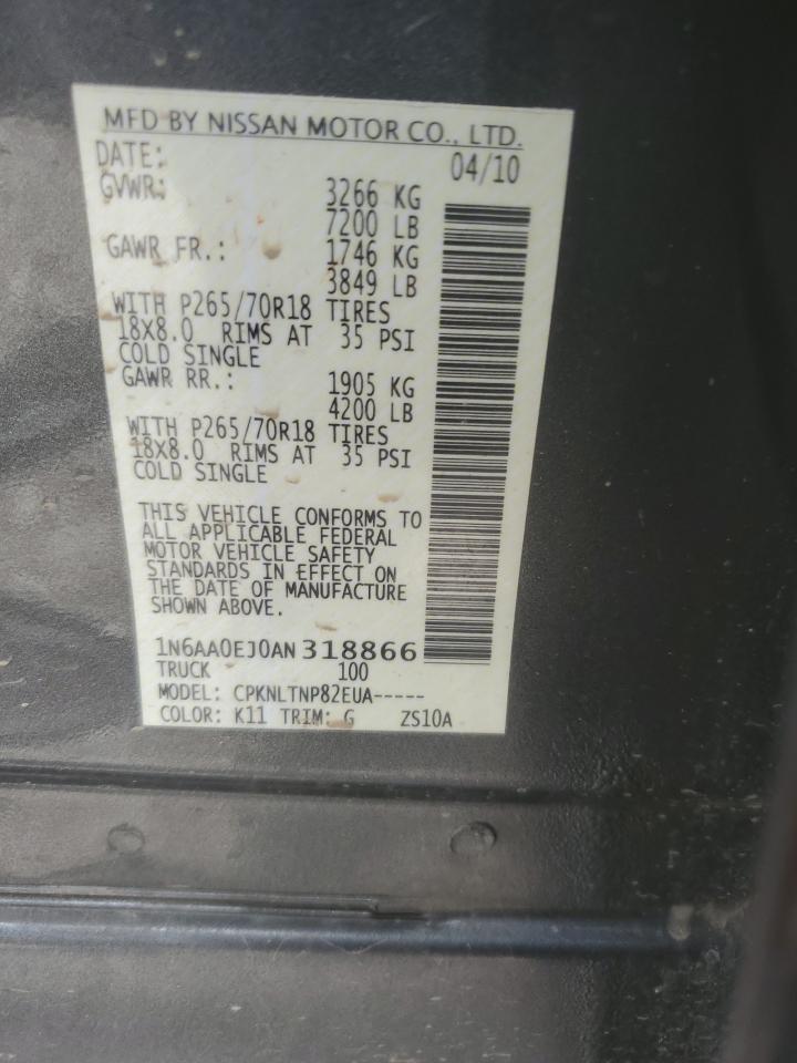 2010 Nissan Titan Xe VIN: 1N6AA0EJ0AN318866 Lot: 60787425