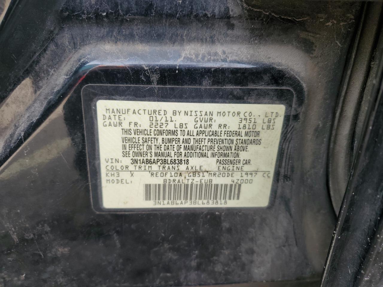 2011 Nissan Sentra 2.0 VIN: 3N1AB6AP3BL683818 Lot: 62345215