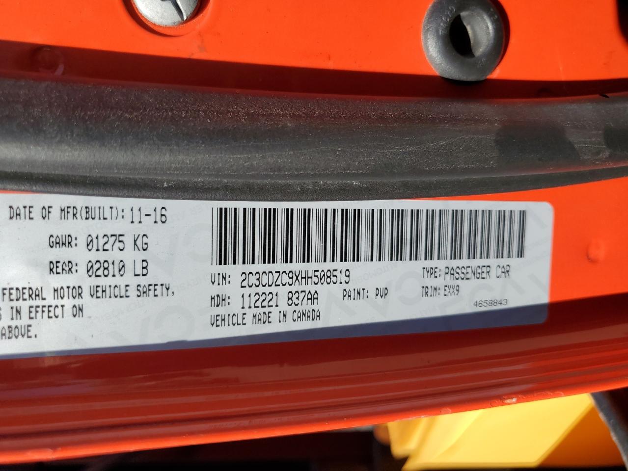 2017 Dodge Challenger Srt Hellcat VIN: 2C3CDZC9XHH508519 Lot: 63109565