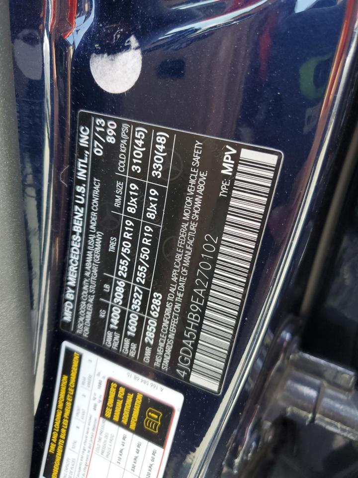 2014 Mercedes-Benz Ml 350 4Matic VIN: 4JGDA5HB9EA270102 Lot: 60528585