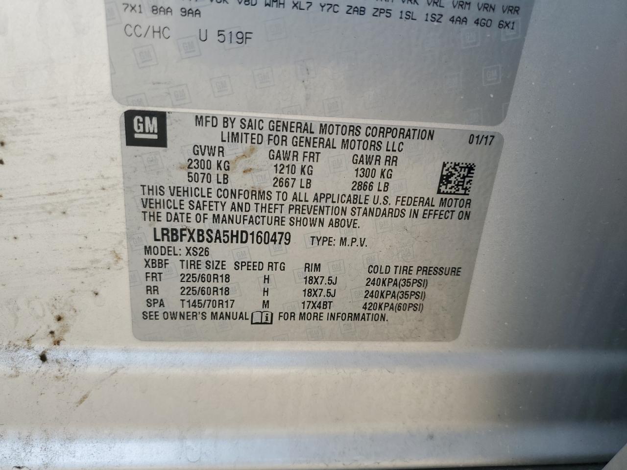 2017 Buick Envision Essence VIN: LRBFXBSA5HD160479 Lot: 61778815