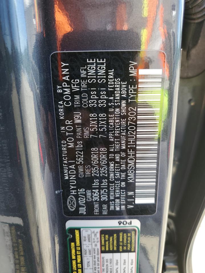 HYUNDAI SANTA FE 2017 VIN KM8SMDHF1HU207302 фото 13