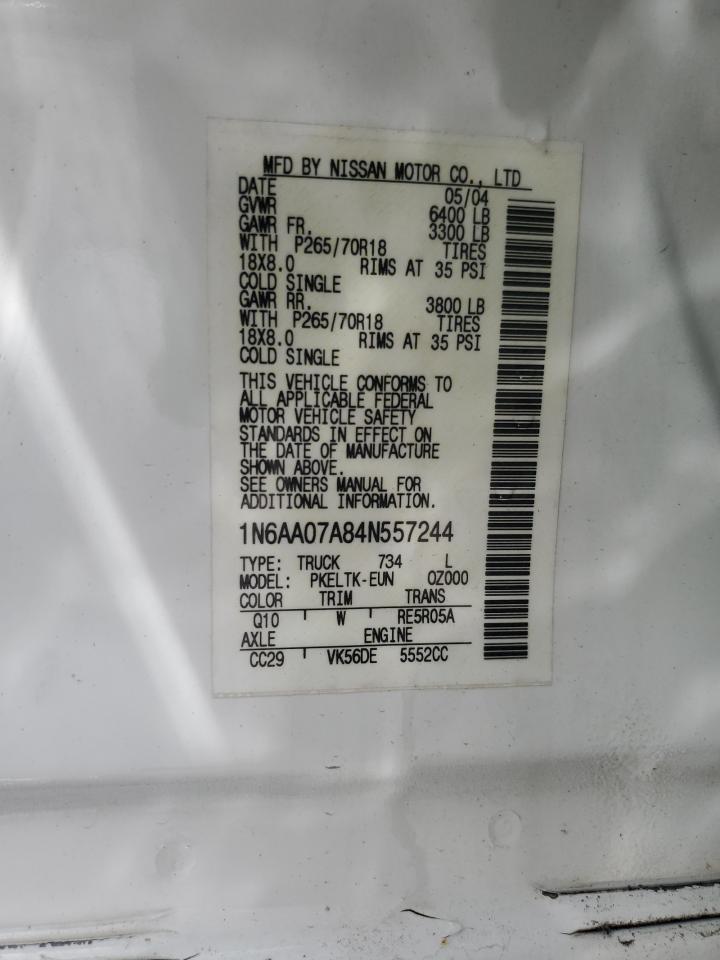 2004 Nissan Titan Xe VIN: 1N6AA07A84N557244 Lot: 60062885