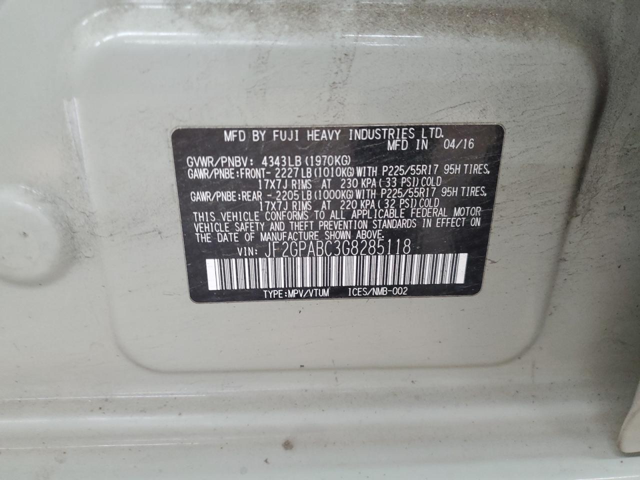 2016 Subaru Crosstrek Premium VIN: JF2GPABC3G8285118 Lot: 62336735