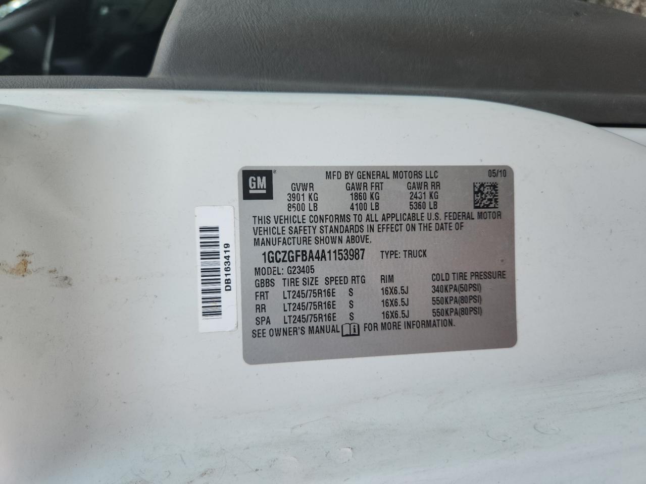 CHEVROLET EXPRESS 2010 VIN 1GCZGFBA4A1153987 zdjęcie 13