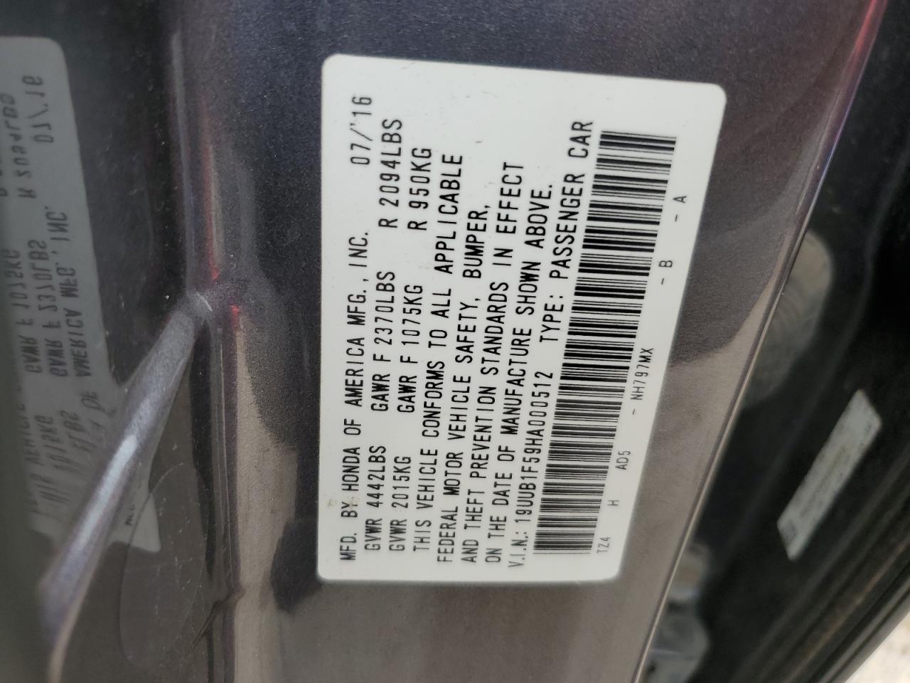 2017 Acura Tlx Tech VIN: 19UUB1F59HA000512 Lot: 59918625