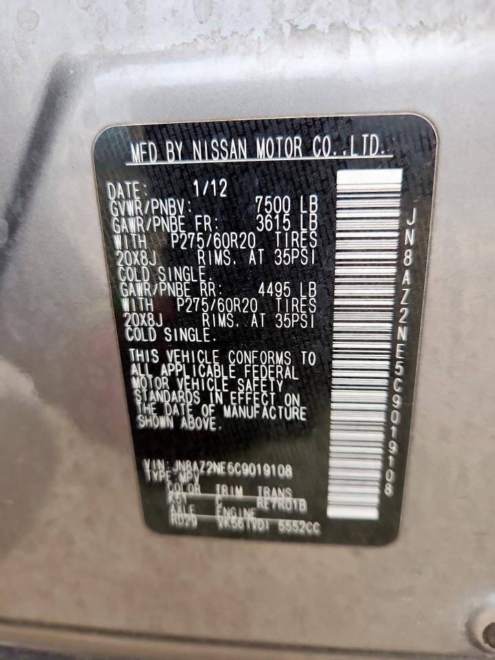 2012 Infiniti Qx56 VIN: JN8AZ2NE5C9019108 Lot: 62834525