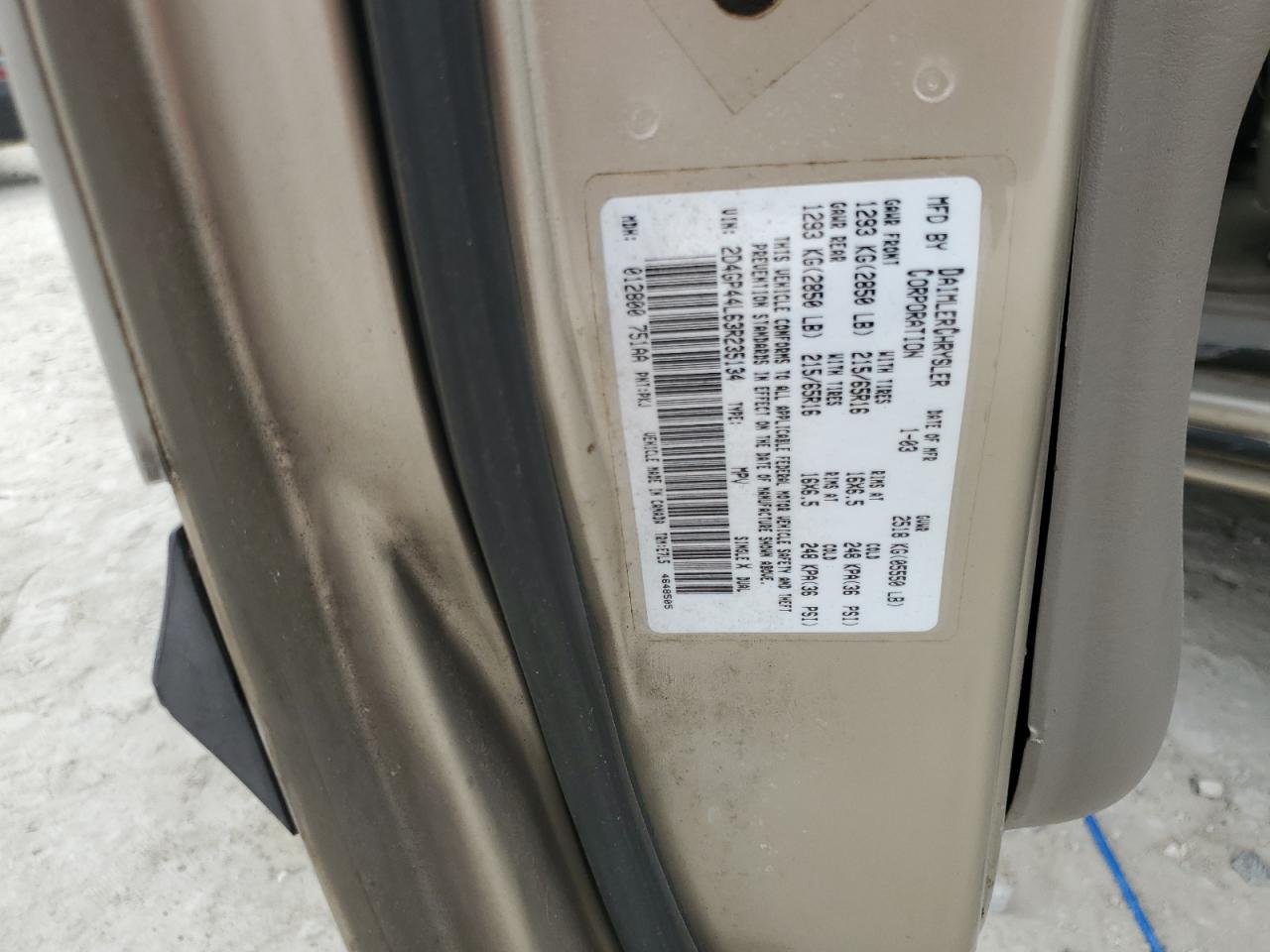 2003 Dodge Grand Caravan Sport VIN: 2D4GP44L63R235134 Lot: 59277485