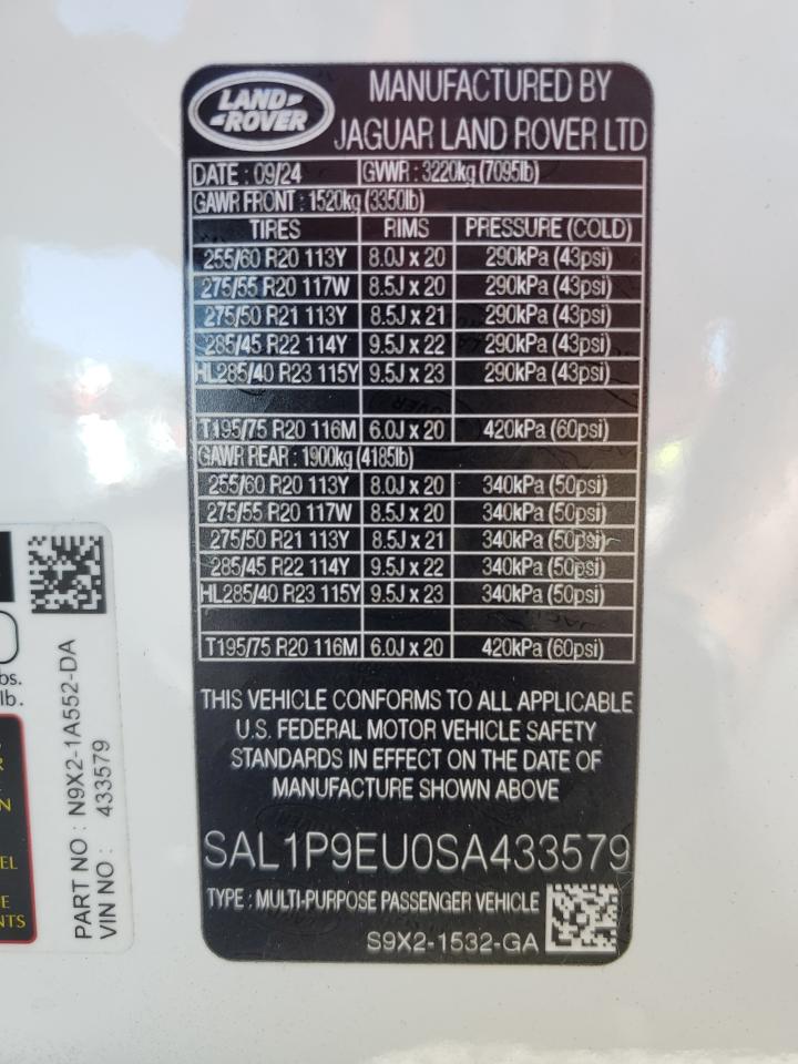 2025 Land Rover Range Rover Sport Se VIN: SAL1P9EU0SA433579 Lot: 62586065