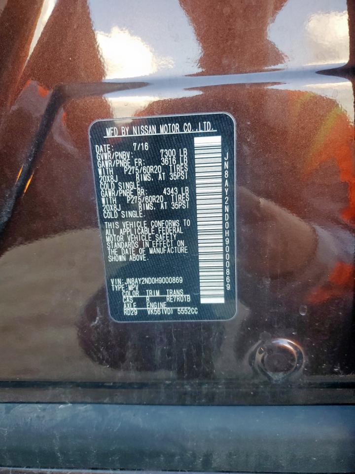 2017 Nissan Armada Sv VIN: JN8AY2ND0H9000869 Lot: 61930045