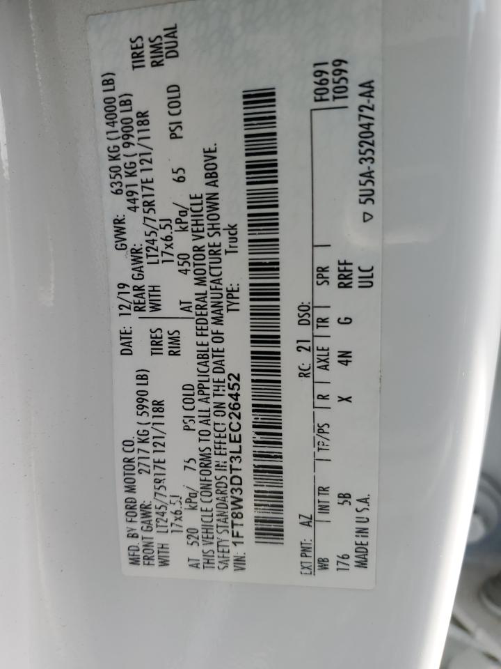 2020 Ford F350 Super Duty VIN: 1FT8W3DT3LEC26452 Lot: 60088685