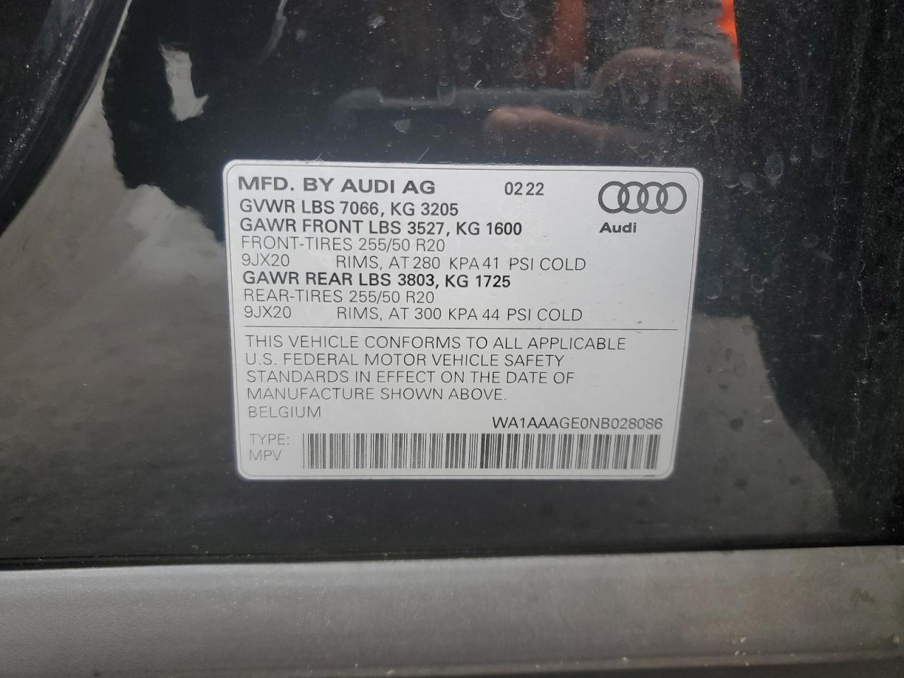 2022 Audi E-Tron Premium VIN: WA1AAAGE0NB028086 Lot: 60483415