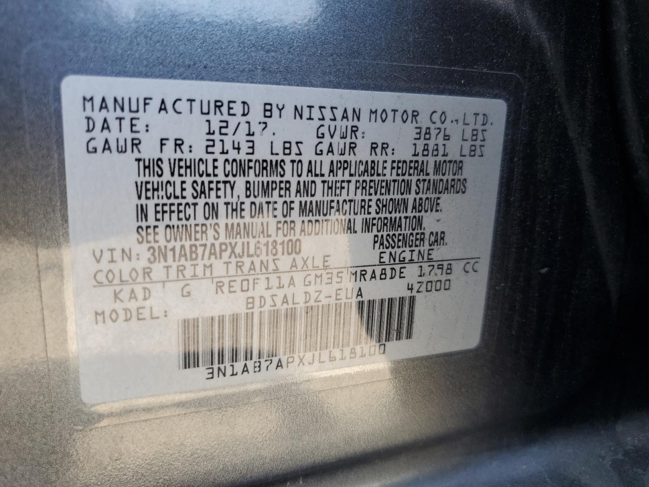 NISSAN SENTRA 2018 VIN 3N1AB7APXJL618100 photo 12