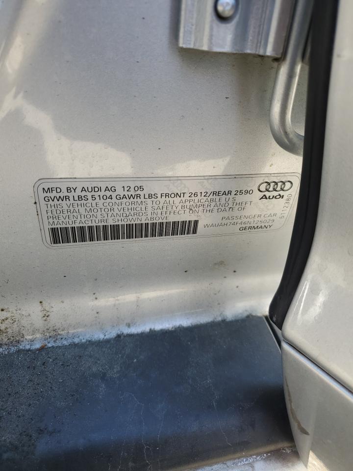 2006 Audi A6 3.2 VIN: WAUAH74F46N125029 Lot: 62818895