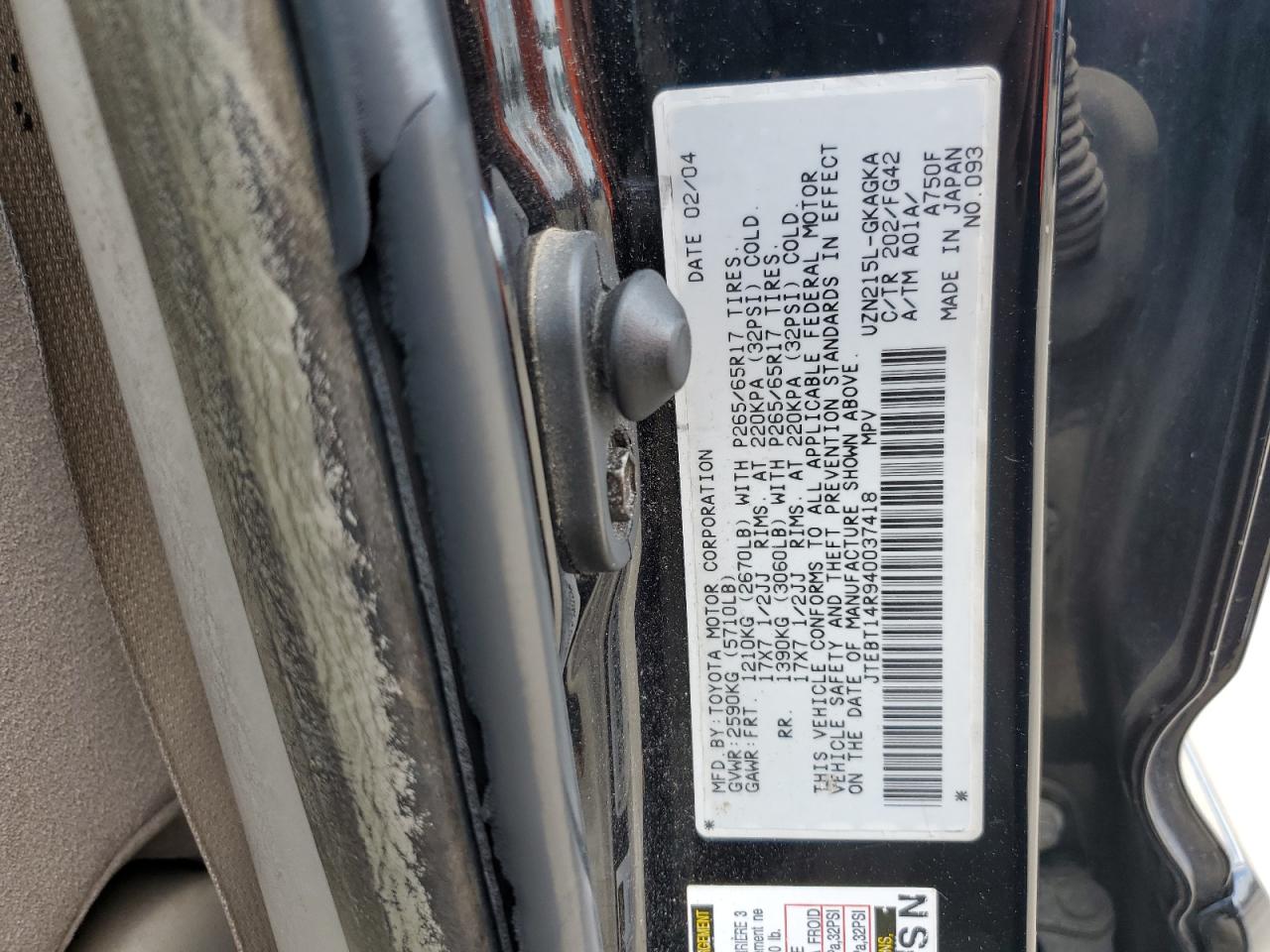 2004 Toyota 4Runner Sr5 VIN: JTEBT14R940037418 Lot: 63000785