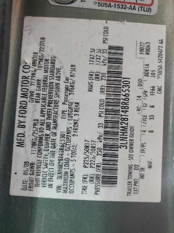 2008 Lincoln Mkz VIN: 3LNHM28T48R665301 Lot: 61374755