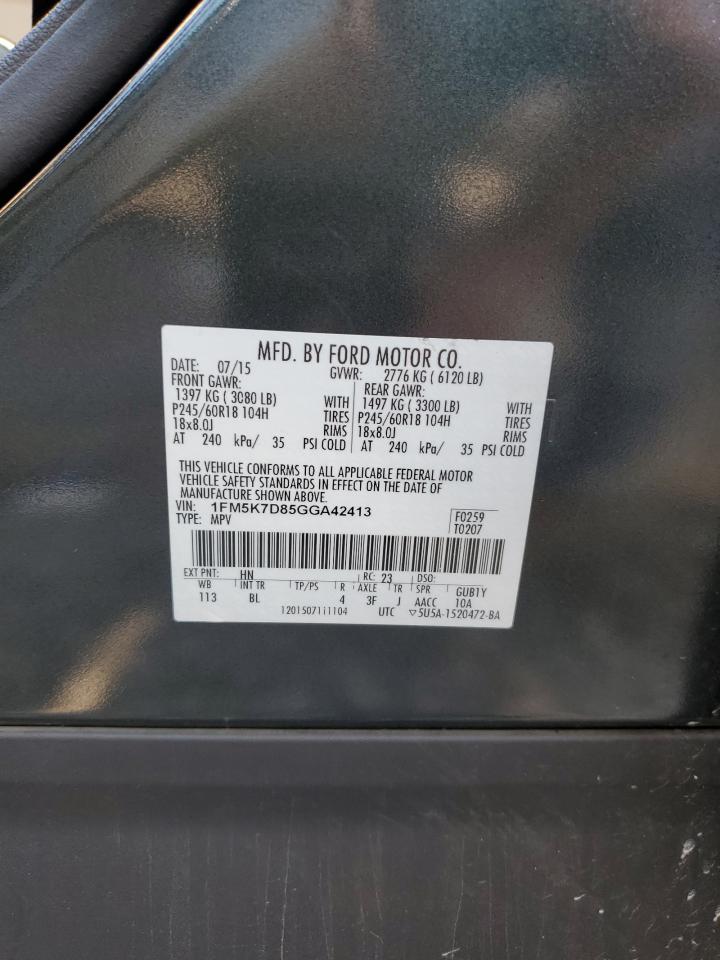 2016 Ford Explorer Xlt VIN: 1FM5K7D85GGA42413 Lot: 60928765