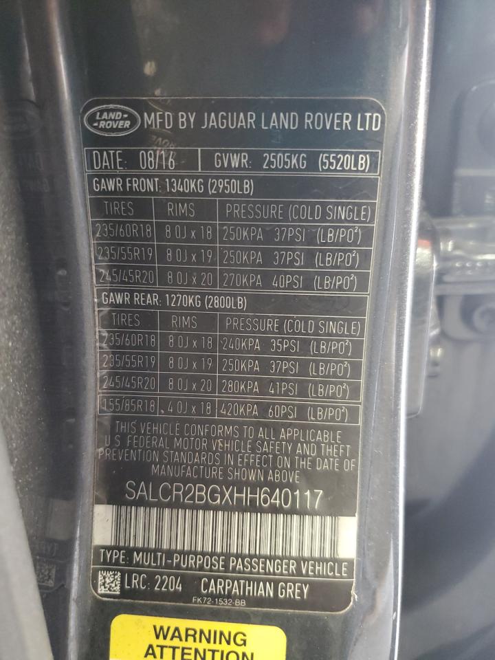 2017 Land Rover Discovery Sport Hse VIN: SALCR2BGXHH640117 Lot: 60277915