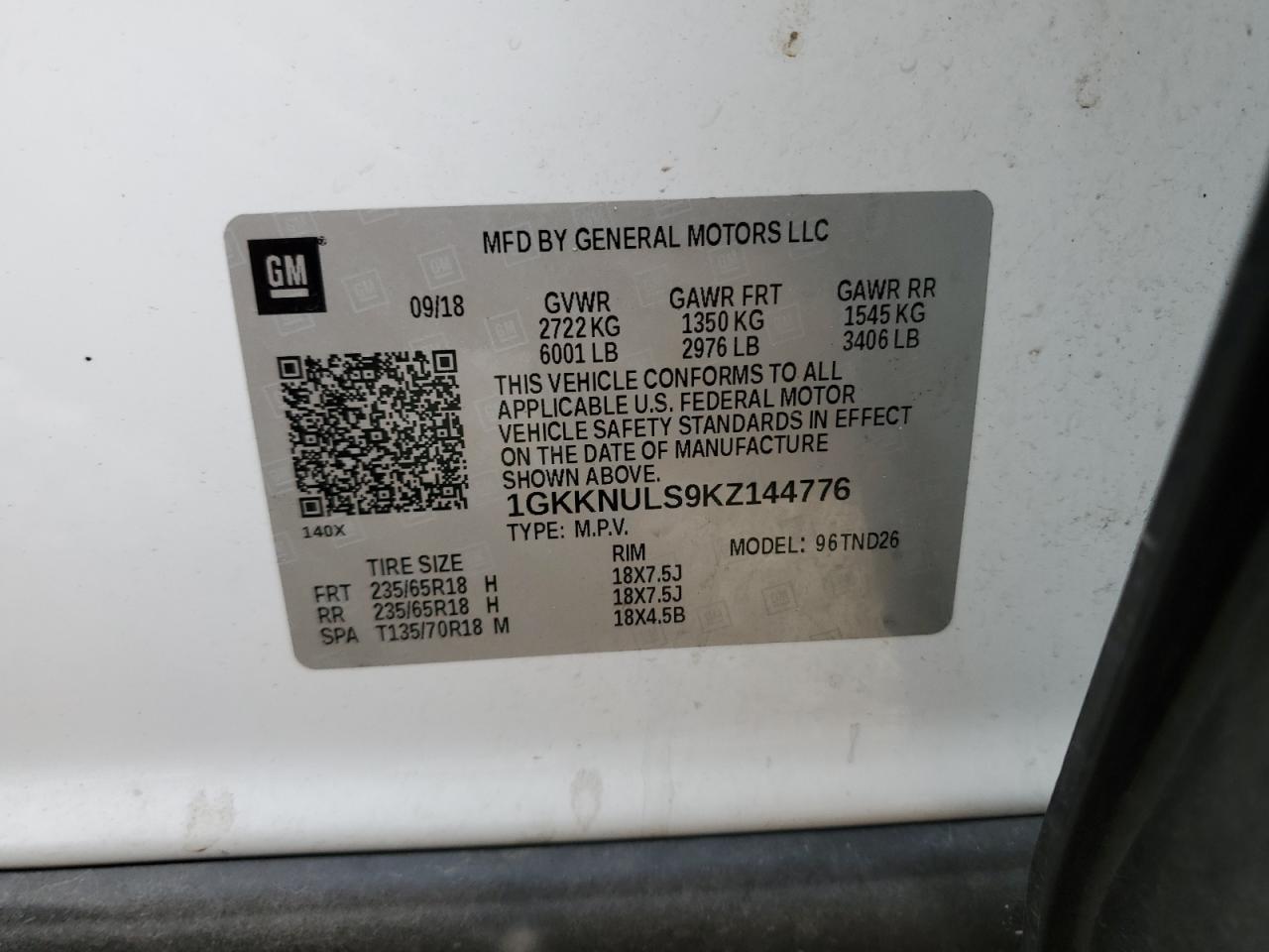2019 GMC Acadia Slt-1 VIN: 1GKKNULS9KZ144776 Lot: 59852515