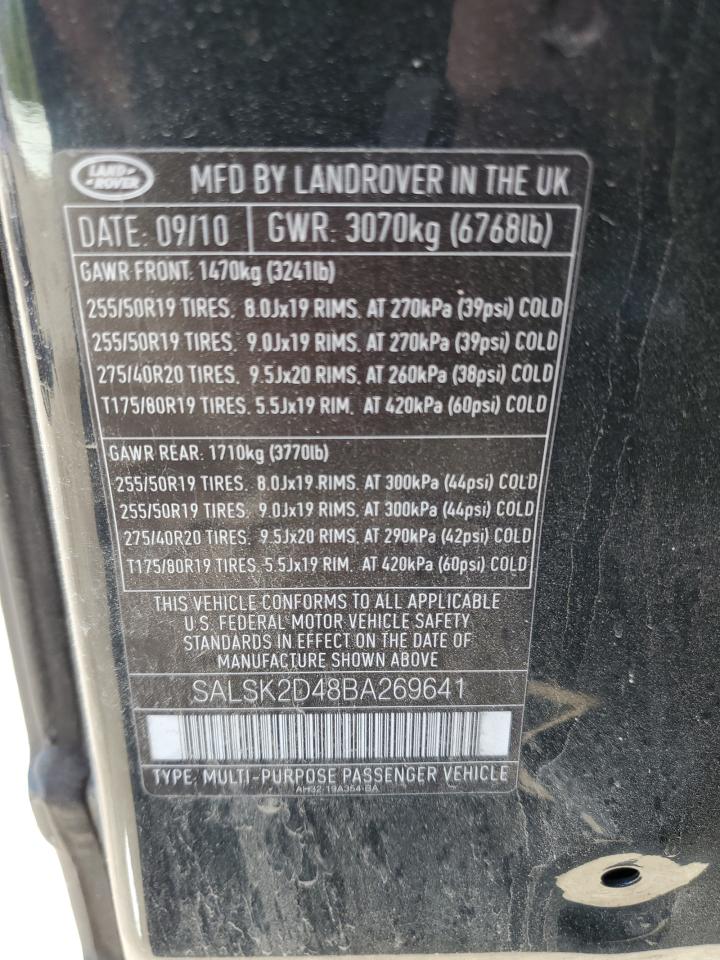 2011 Land Rover Range Rover Sport Lux VIN: SALSK2D48BA269641 Lot: 59625745