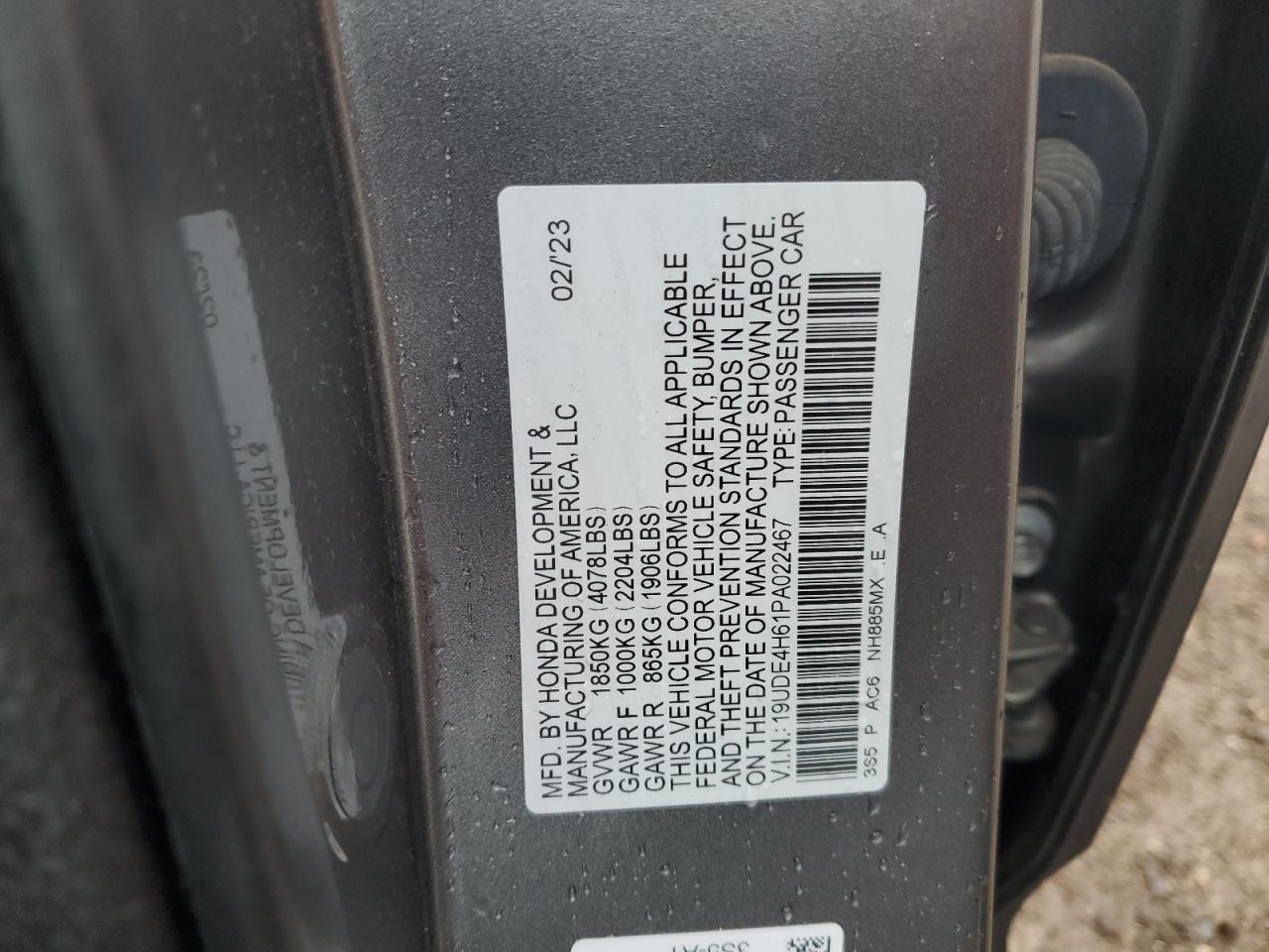 2023 Acura Integra A-Spec Tech VIN: 19UDE4H61PA022467 Lot: 61301835